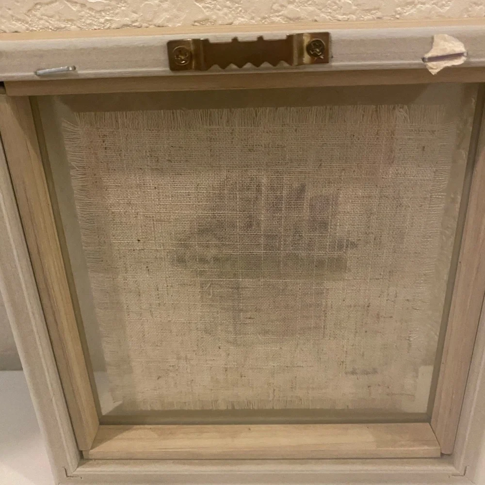 Vintage Signed Textured Fabric Botanical Wall Art with Natural Wood Frame 7”x 7”